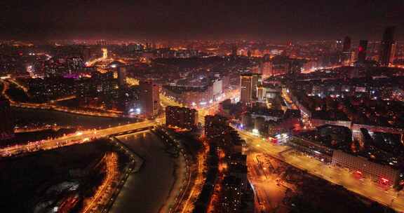 长春南关区夜景航拍空镜