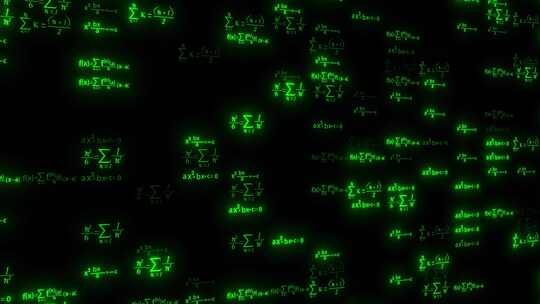 几何数学物理公式动画黑色背景，化学和方程
