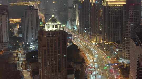 航拍上海浦西 延安高架夜景