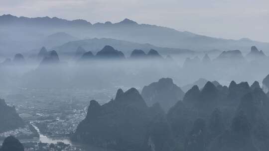 桂林中国风水墨山水桂林山水甲天下剪影