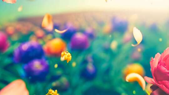 缤纷花朵与飘落花瓣景观