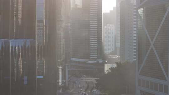 香港中环清晨建筑航拍