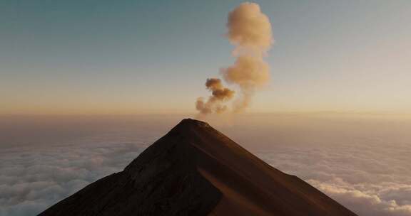 火山，危地马拉，云，烟