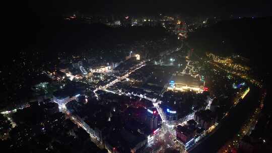 贵州遵义城市夜景灯光交通航拍