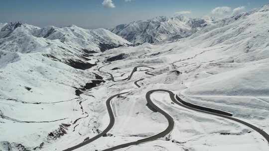 青海拉脊山雪山盘山俯拍视频 (1)