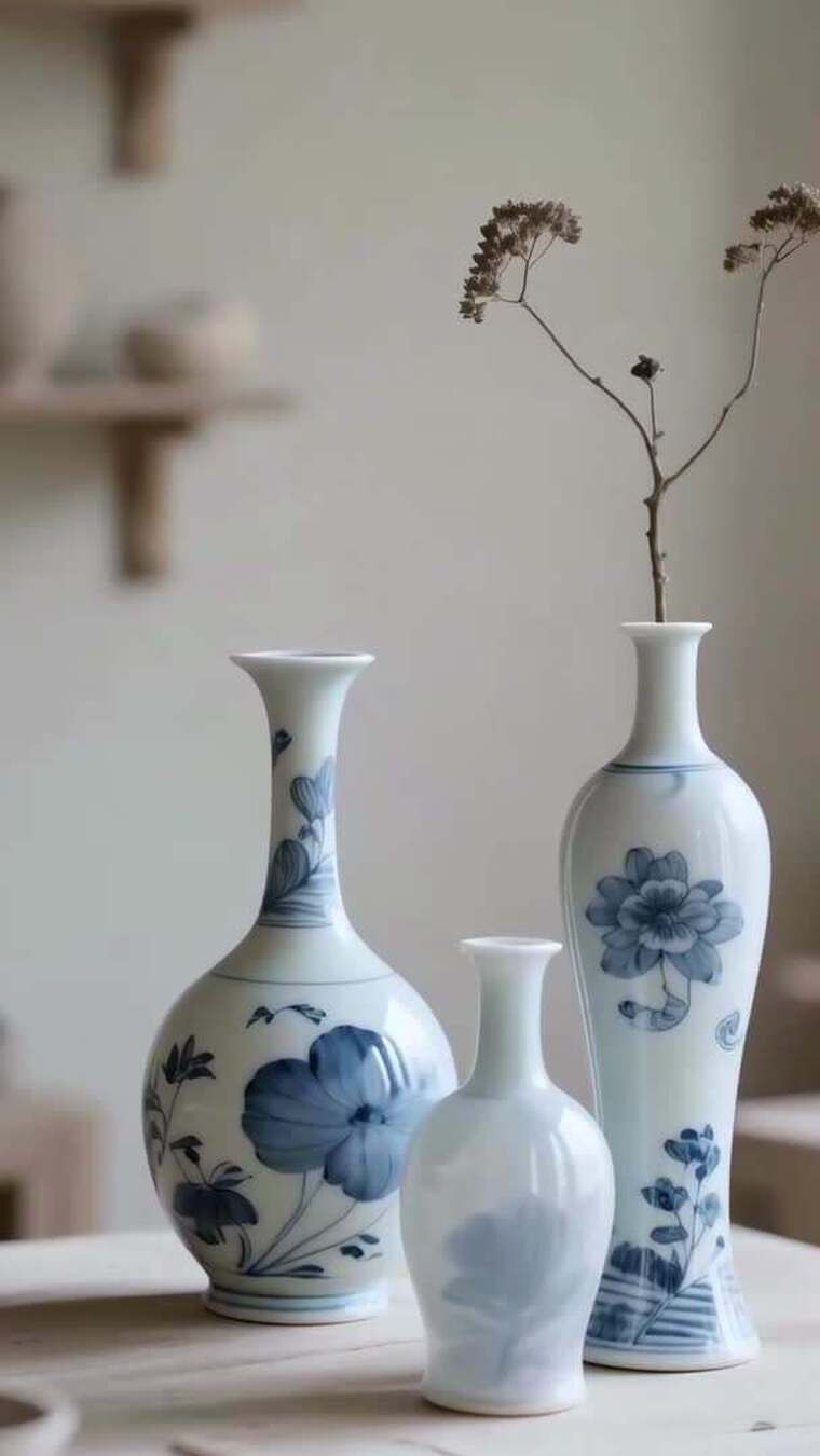 【竖屏】中国风青花瓷瓶中式摆件