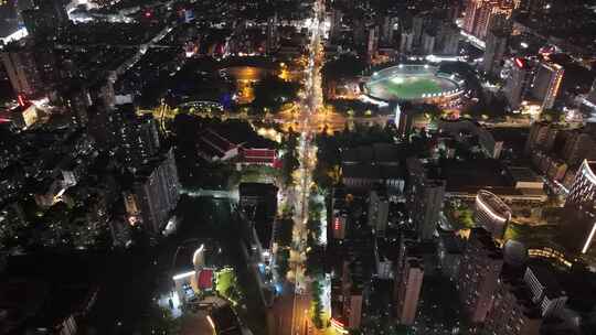 福建莆田商务区夜景灯光航拍