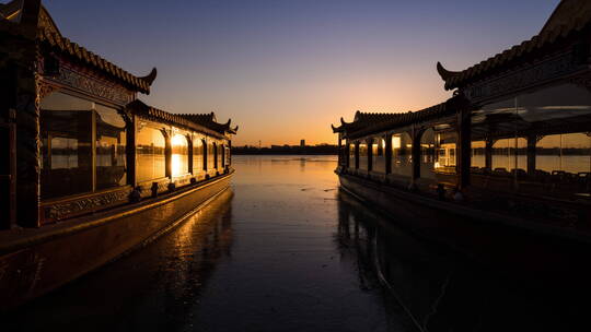 北京颐和园游船码头日出 2-R5 Dock视频素材模板下载