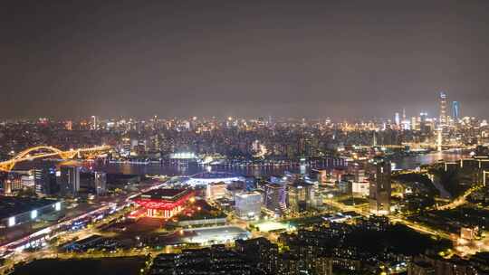 航拍大范围延时上海世博园中国馆夜景