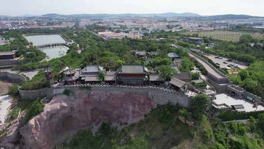 山东蓬莱城市海边风光航拍