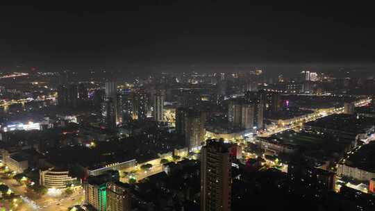 航拍四川德阳城市夜景交通