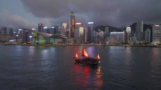 香港城市夜景航拍大景