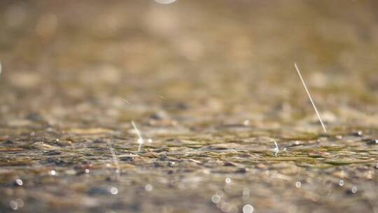 雨滴落在地面上特写