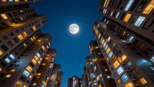 月夜下的城市高楼万家灯火