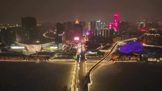 辽宁 沈阳 城市 夜景 灯光 车流 航拍视频素材模板下载