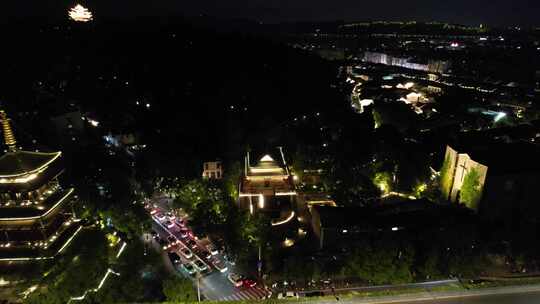 杭州城市夜幕降临夜景交通航拍