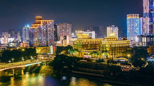 广西南宁城市夜景长焦航拍