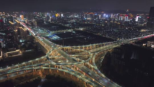 航拍城市夜晚立交桥车流2