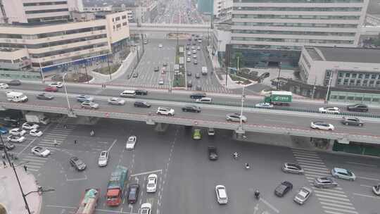 上海高架车流  城市风光航拍