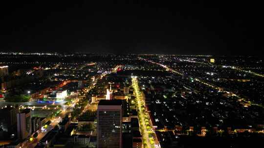 航拍山东东营城市夜景