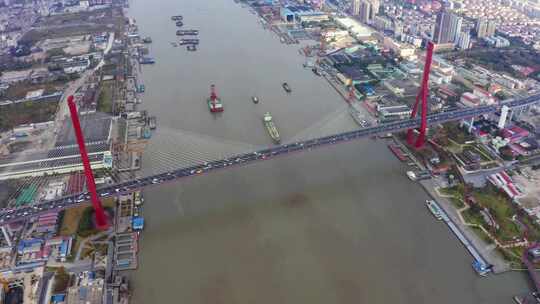 航拍上海杨浦大桥视频素材模板下载