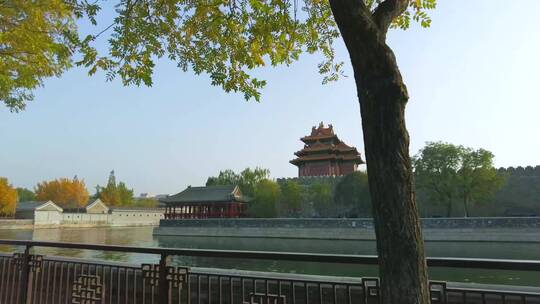 北京紫禁城角楼护城河意境4K实拍镜头