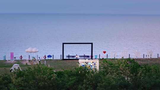 航拍大丰海边日出海湾日出场景