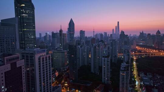 凌晨上海城市航拍