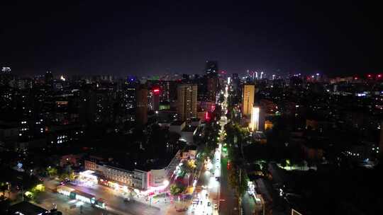 航拍山东济南老城区城市夜景