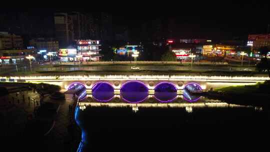 安徽滁州城市夜景灯光航拍