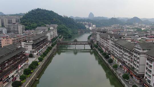 航拍湖南通道县城风雨桥