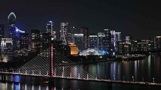 航拍杭州钱江新城夜景