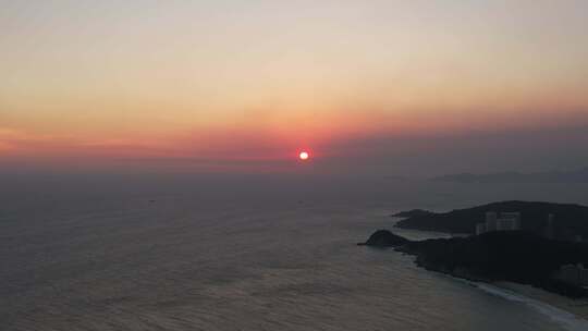 大海日落晚霞夕阳海浪海陵岛航拍