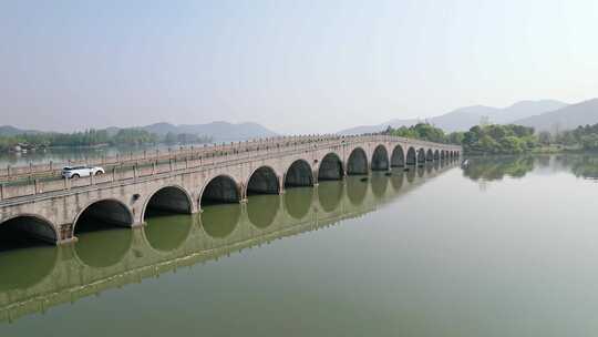 杭州湘湖景区政和桥建筑风景航拍