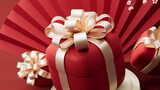 礼物盒与红色中国风背景三维渲染高清在线视频素材下载