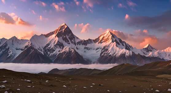 雪山云雾阳光山峰云海日出自然生态环境风景