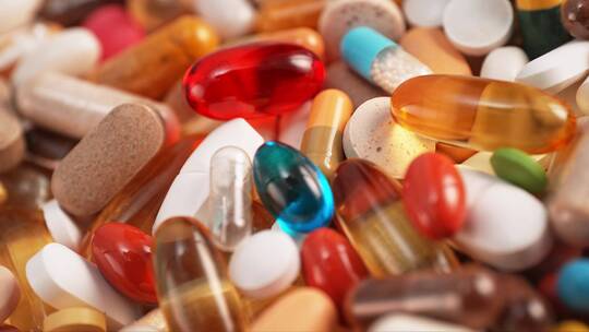 各种药品药片保健品堆积