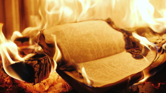 书在壁炉的火中燃烧