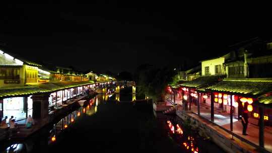 西塘古镇5A景区夜景江南水乡航拍