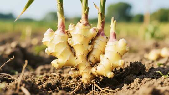 田地里的新鲜生姜