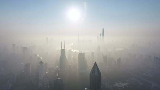 上海日出晨雾 陆家嘴日出 上海地标视频素材模板下载