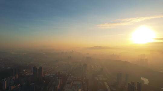清晨阳光照耀城市深圳龙岗大景视频素材模板下载