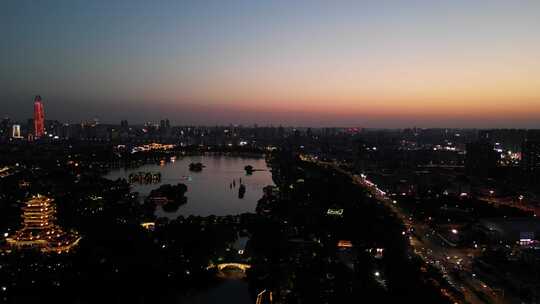 航拍山东济南大明湖景区夜景