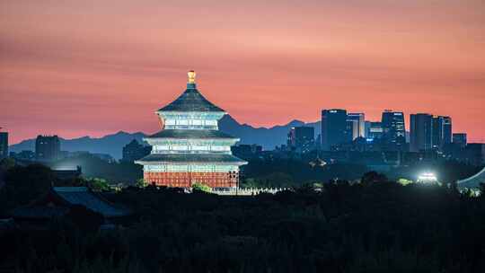 北京天坛祈年殿夜景延时摄影