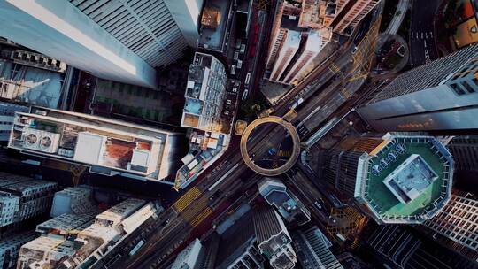 香港中环街道建筑俯拍