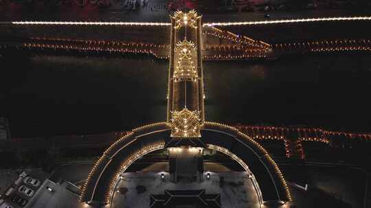 恩施建始风雨桥夜景航拍视频素材模板下载