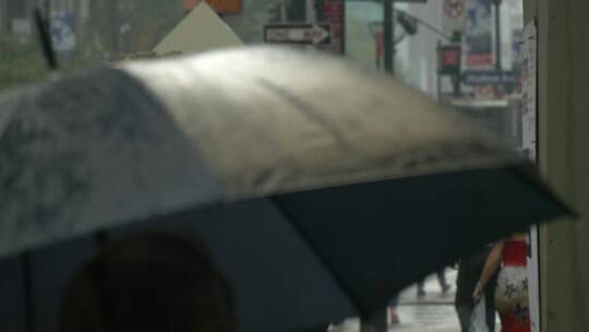 下雨天人们打着伞在街上行走