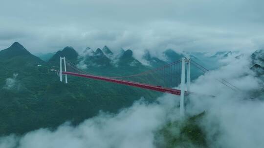 航拍云雾中的贵州关岭坝陵河大桥视频素材模板下载