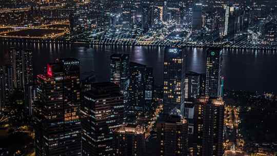 4K航拍杭州钱江新城夜景高楼