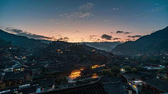 贵州黔东南西江千户苗寨夜景日出延时摄影